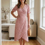 Lialia | Short Sleeve V Neck Floral Midi Dress
