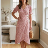 Lialia | Short Sleeve V Neck Floral Midi Dress
