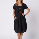Selna | Short Sleeve Pleated Knee Length Dress