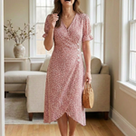 Lialia | Short Sleeve V Neck Floral Midi Dress