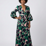 Fleurmarie | V Neck Tie Waist Long Sleeve Maxi Dress