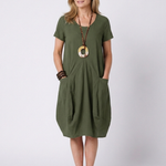 Selna | Short Sleeve Pleated Knee Length Dress