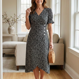 Lialia | Short Sleeve V Neck Floral Midi Dress