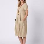 Selna | Short Sleeve Pleated Knee Length Dress