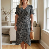 Lialia | Short Sleeve V Neck Floral Midi Dress