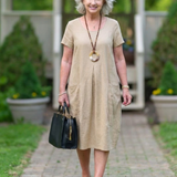 Selna | Short Sleeve Pleated Knee Length Dress
