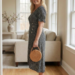 Lialia | Short Sleeve V Neck Floral Midi Dress