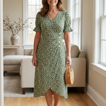 Lialia | Short Sleeve V Neck Floral Midi Dress