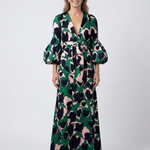 Fleurmarie | V Neck Tie Waist Long Sleeve Maxi Dress