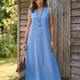 Delnia | Sleeveless V Neck Maxi Dress