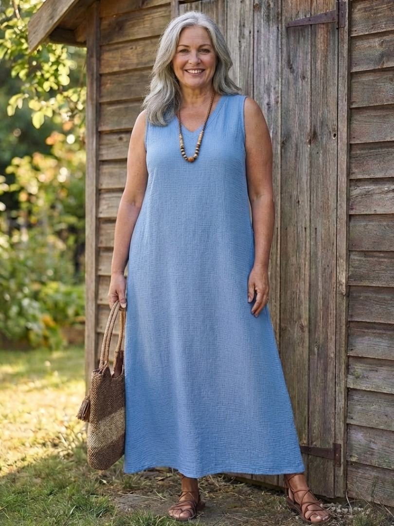Delnia | Sleeveless V Neck Maxi Dress