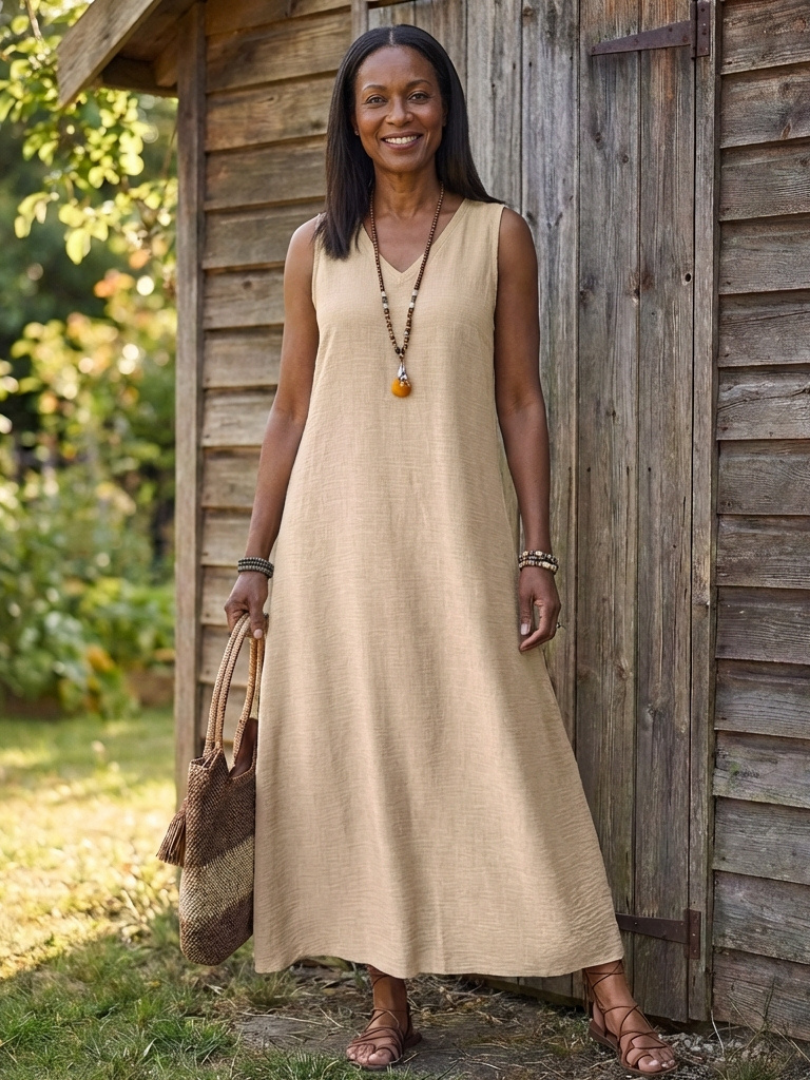 Delnia | Sleeveless V Neck Maxi Dress
