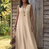 Delnia | Sleeveless V Neck Maxi Dress