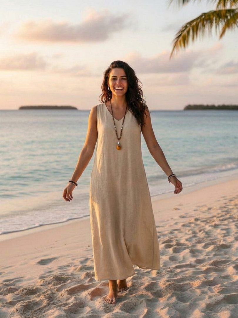 Delnia | Sleeveless V Neck Maxi Dress