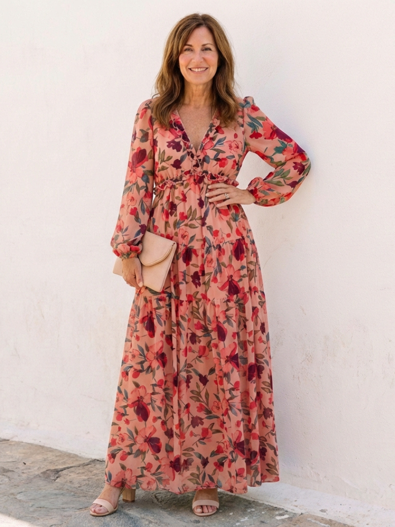Belmarie | Long Sleeve V Neck Floral Maxi Dress