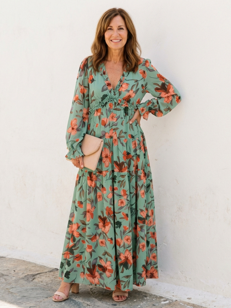 Belmarie | Long Sleeve V Neck Floral Maxi Dress