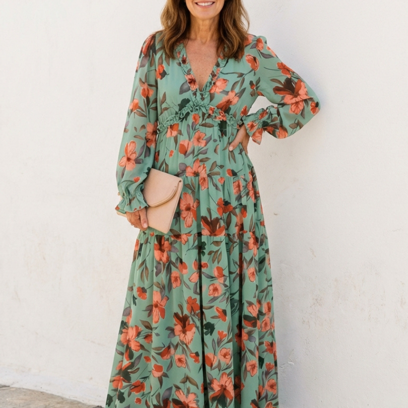 Belmarie | Long Sleeve V Neck Floral Maxi Dress
