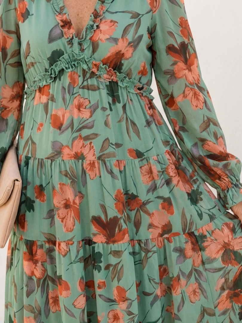 Belmarie | Long Sleeve V Neck Floral Maxi Dress