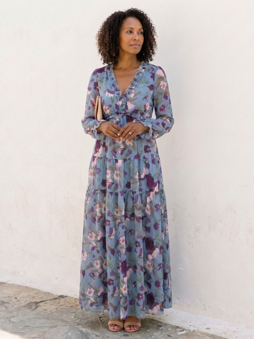 Belmarie | Long Sleeve V Neck Floral Maxi Dress