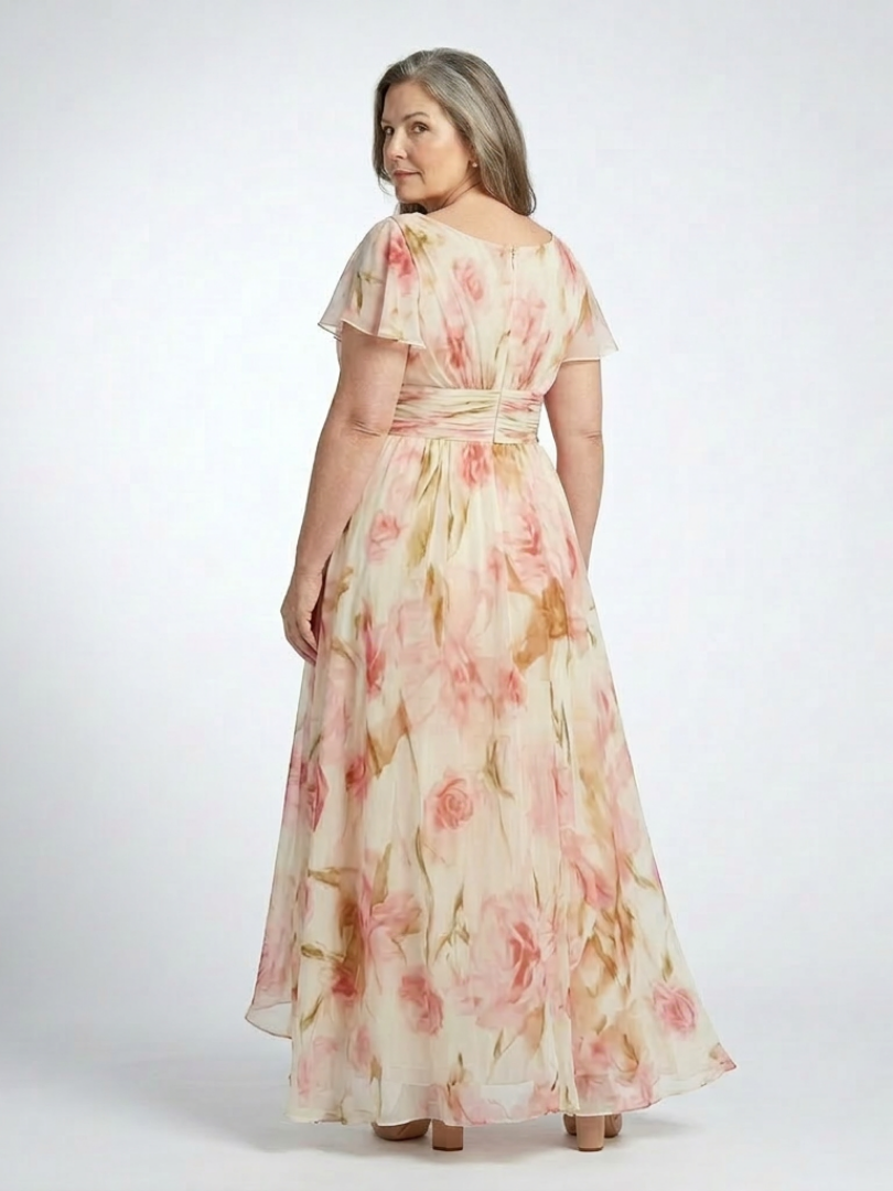 Wrennadra | V Neck Short Sleeve Floral Maxi Dress