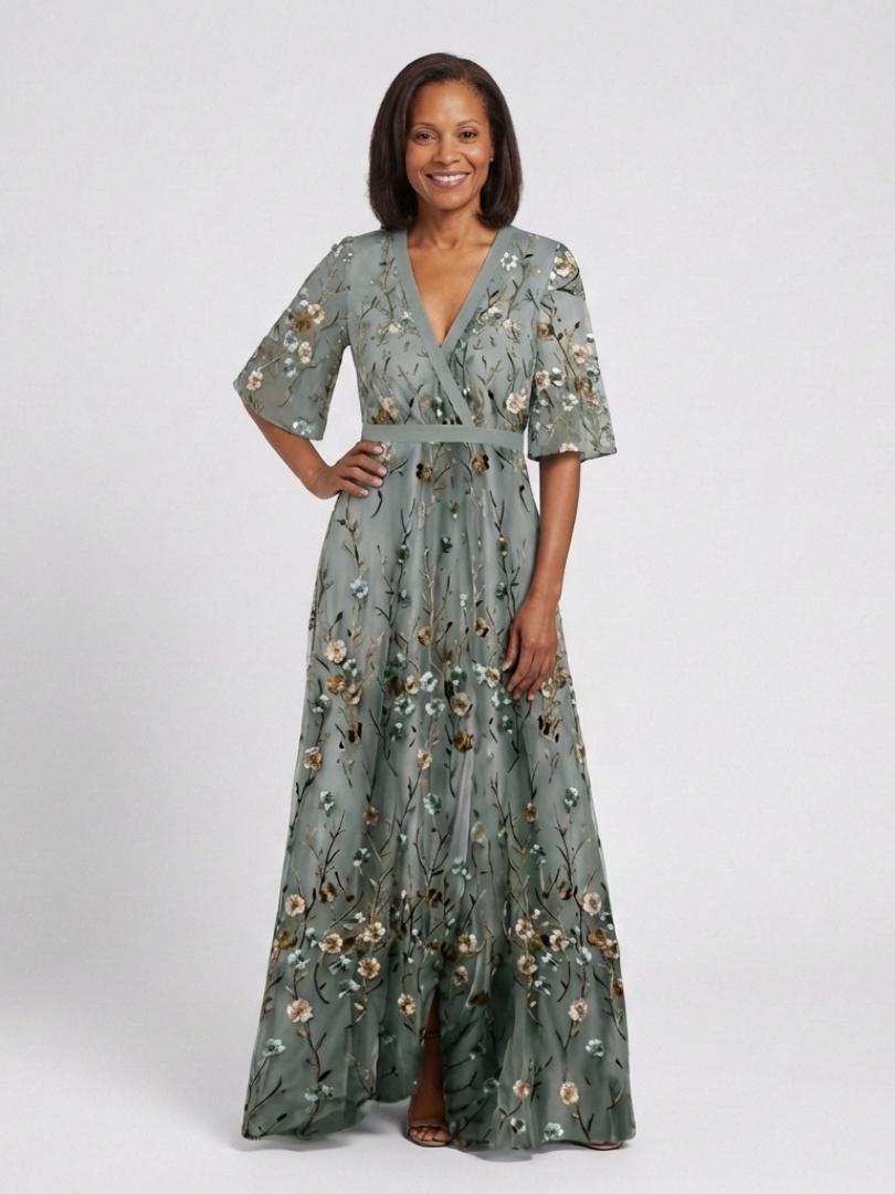 Theawynne | Floral V Neck Short Sleeve Maxi Dress
