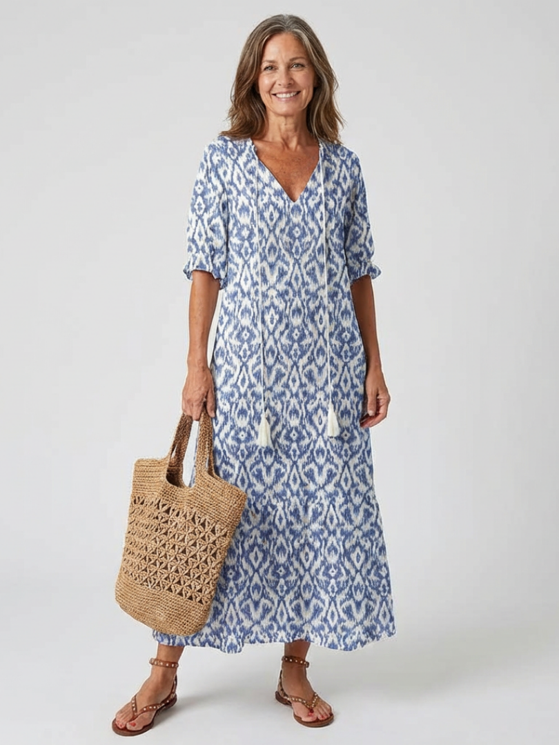 Nilabeth | Floral V Neck Short Sleeve Midi Dress