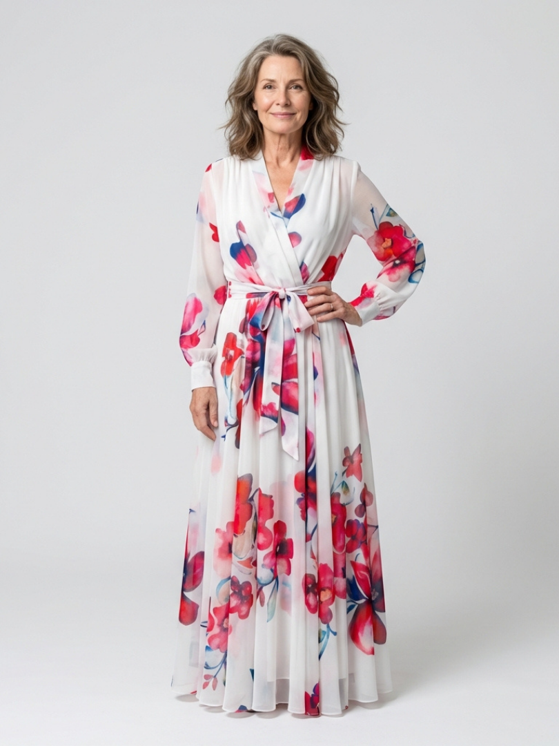 Mirarina | Floral Long Sleeve Wrap Maxi Dress
