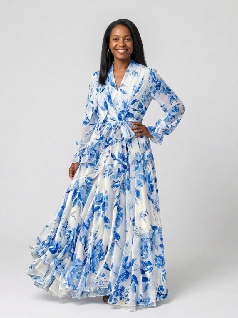 Mirarina | Floral Long Sleeve Wrap Maxi Dress