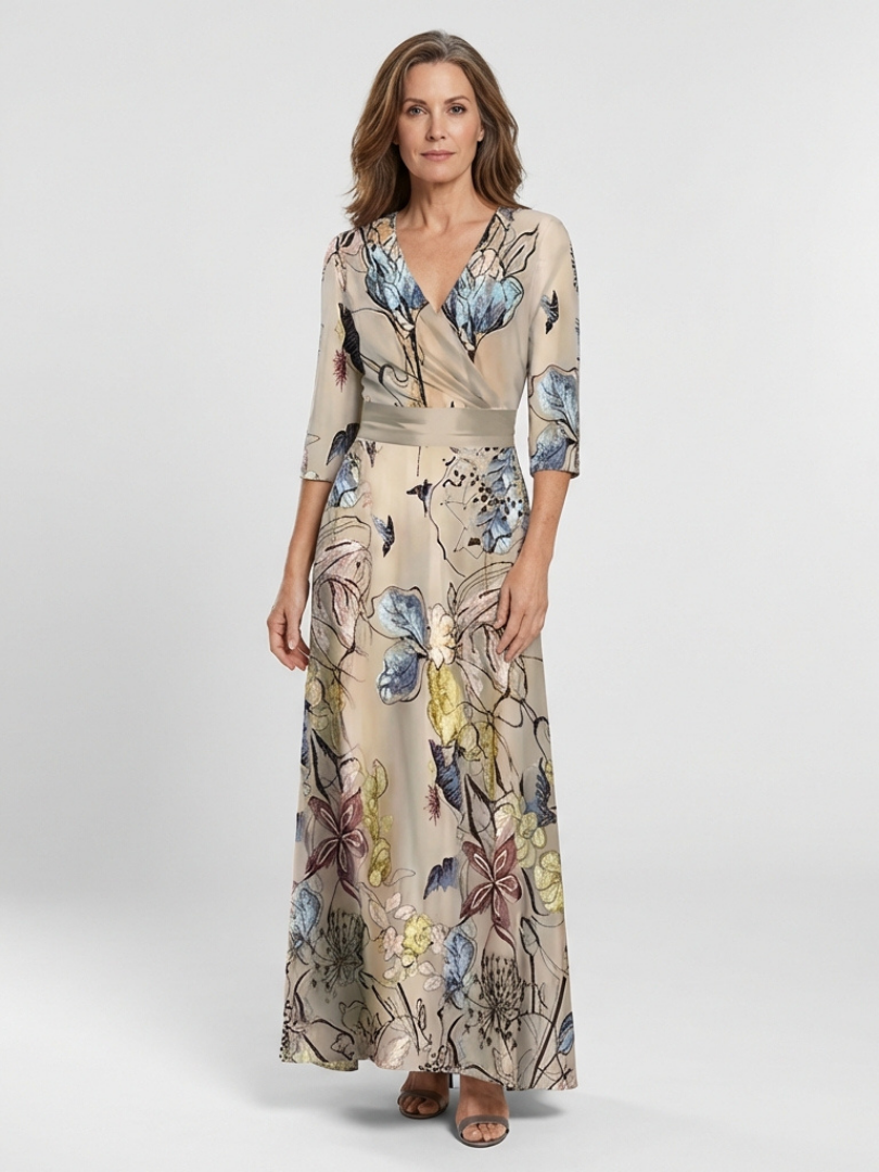 Lorna | Three Quarter Sleeve Floral Maxi Wrap Dress