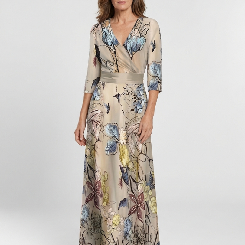 Lorna | Three Quarter Sleeve Floral Maxi Wrap Dress