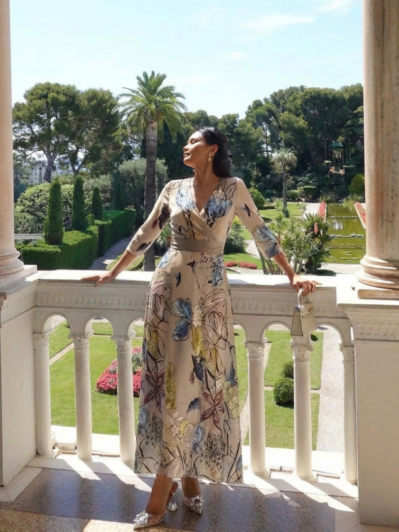 Lorna | Three Quarter Sleeve Floral Maxi Wrap Dress