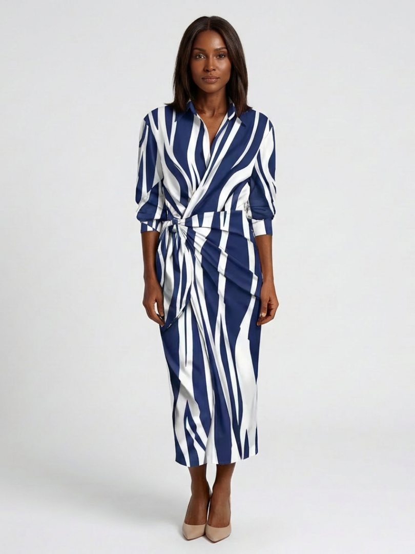 Isabeth | Long Sleeve Printed Midi Wrap Dress