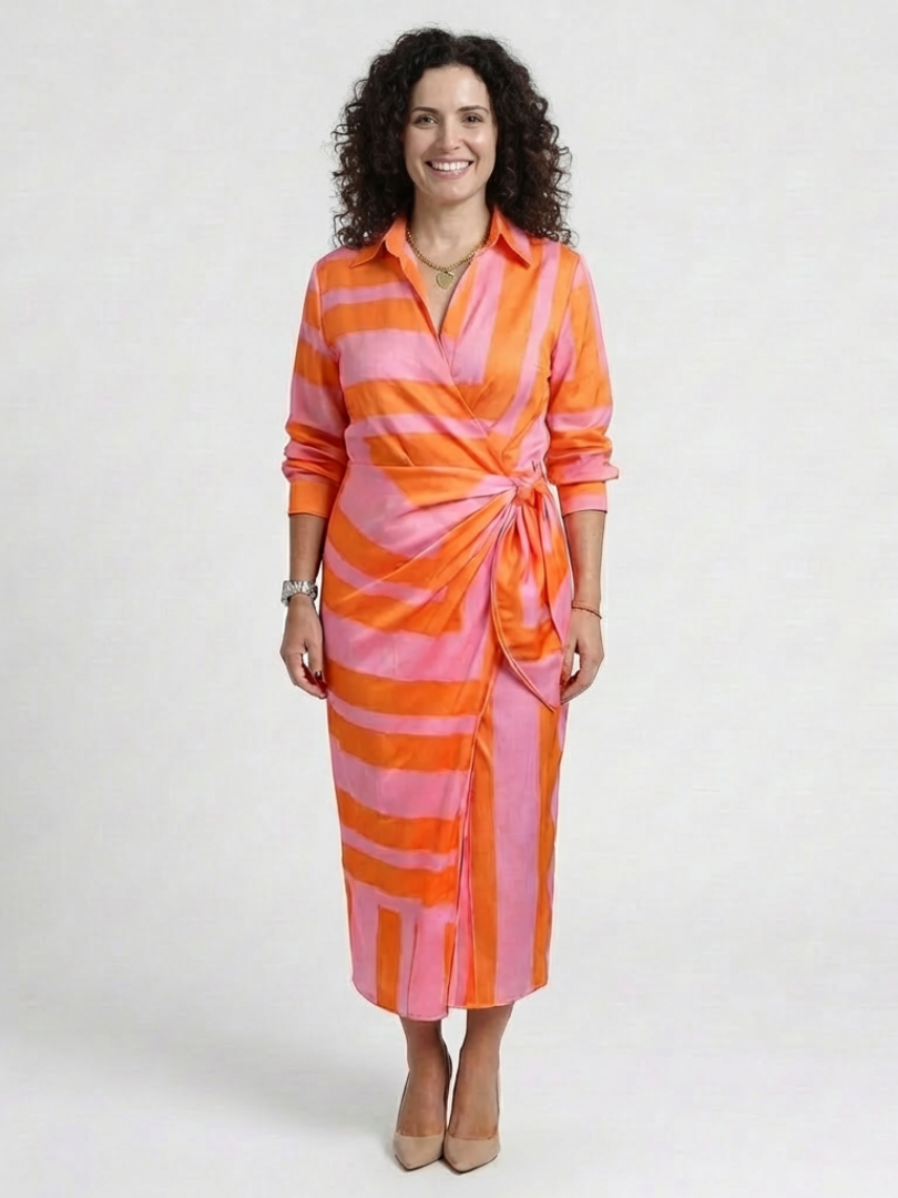 Isabeth | Long Sleeve Printed Midi Wrap Dress