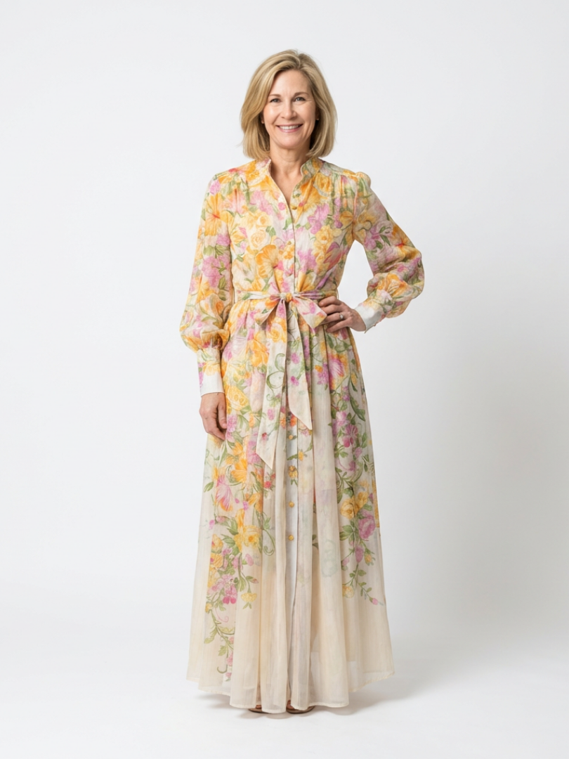 Liarina | Floral Sheer Long Sleeve Maxi Dress