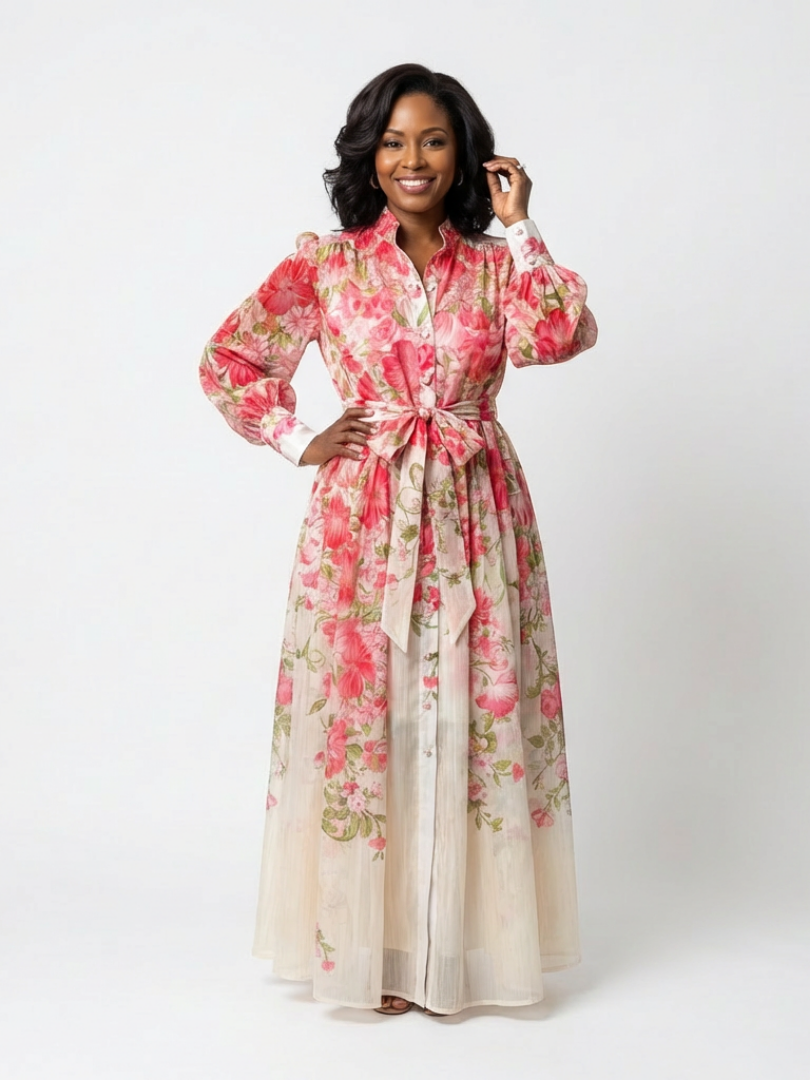Liarina | Floral Sheer Long Sleeve Maxi Dress