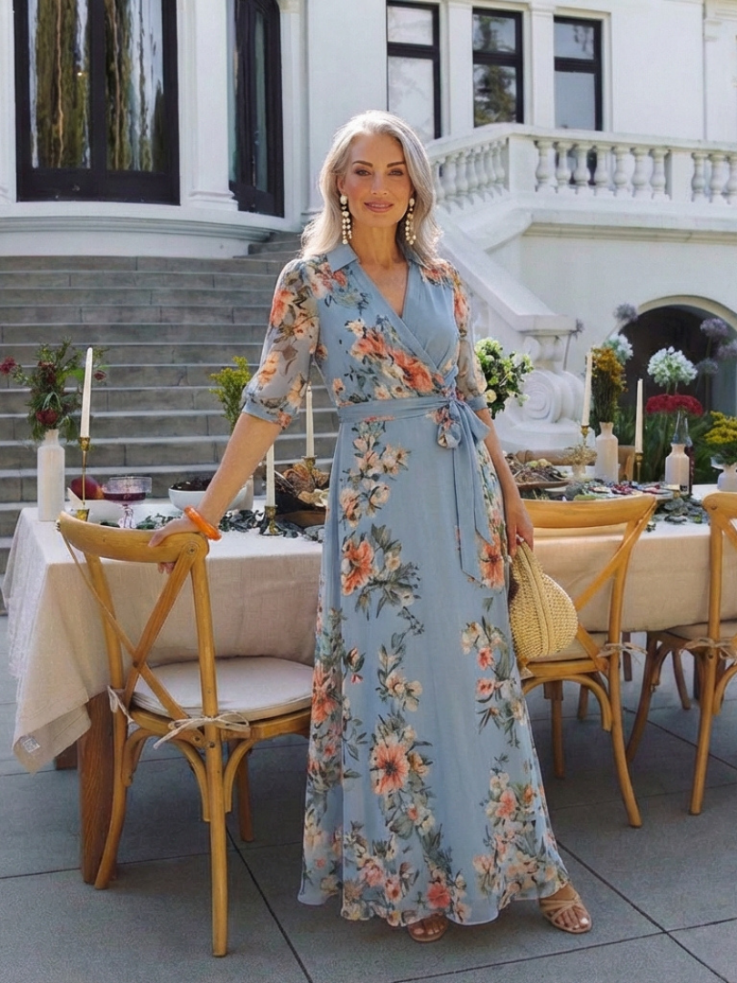 Isavia | Floral Wrap V Neck Maxi Dress