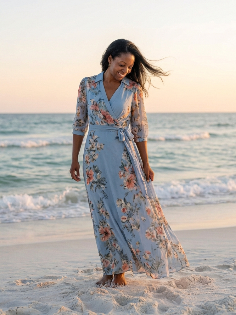 Isavia | Floral Wrap V Neck Maxi Dress