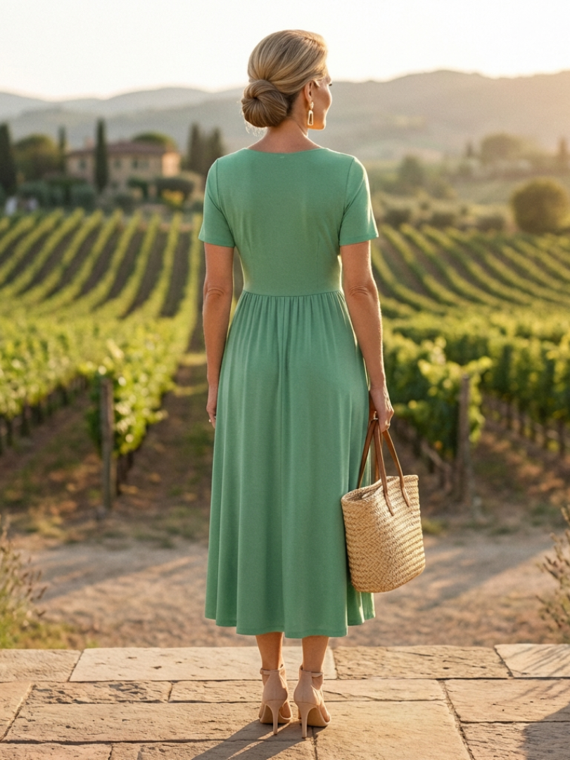 Wrennalia | Short Sleeve V Neck Maxi Dress