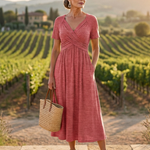 Wrennalia | Short Sleeve V Neck Maxi Dress