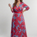 Delra | Three Quarter Sleeve V Neck Floral Maxi Dress