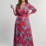 Delra | Three Quarter Sleeve V Neck Floral Maxi Dress