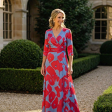 Delra | Three Quarter Sleeve V Neck Floral Maxi Dress