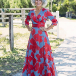 Delra | Three Quarter Sleeve V Neck Floral Maxi Dress